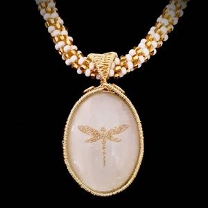 Gold and White Kumihimo Bead Braided Necklace